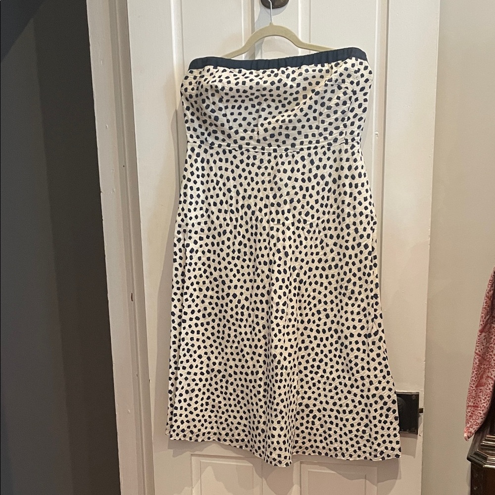 J. Crew Strapless Dot Dress - Navy on Cream